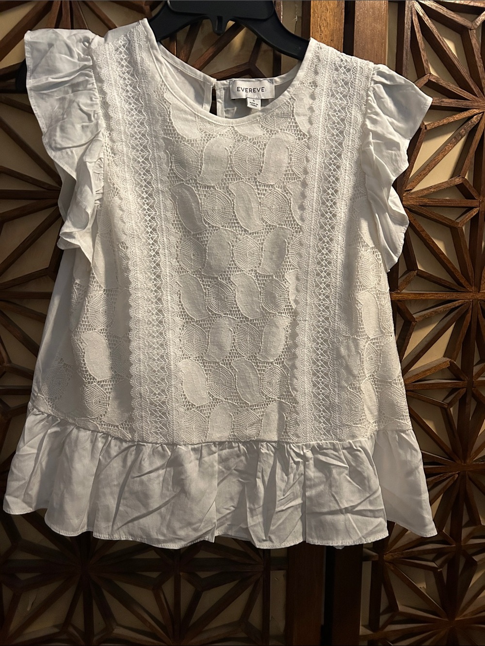 Evereve White Lace Eyelet Ruffle Sleeve Top Small